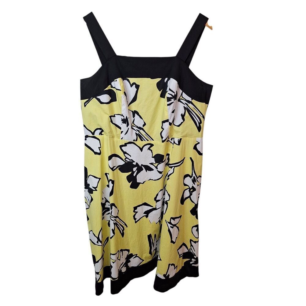 Cato‎ Woman 18W Smocked Back A Line Sun Dress Black Yellow Floral Straps Summer
